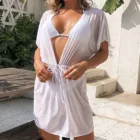 Женское платье-туника на завязках, однотонное белое пляжное платье-парео с запахом, лето 2022