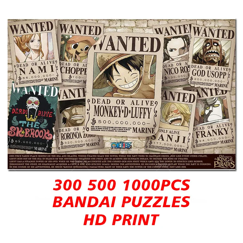 

Пазлы Bandai 300 500 1000 шт., один предмет, желанные винтажные бумажные Пазлы Luffy для детей, мальчиков, подростков, как орнамент для подарка друзьям