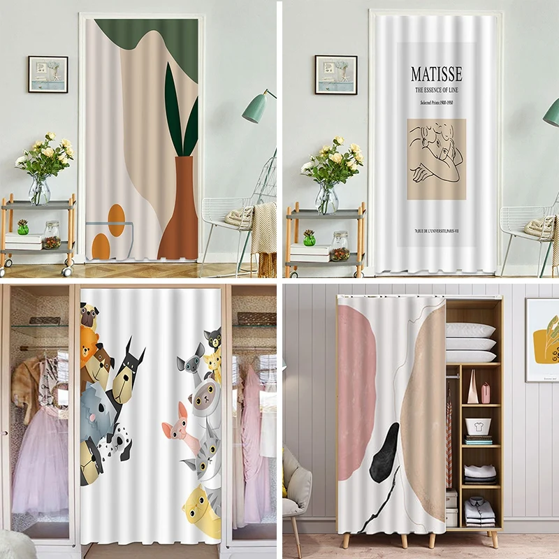 

Summer Air Conditioning Curtain Fitting Room Hanging Curtains Bathroom Kitchen Partition Printed Drapes Door Curtain Free Punch