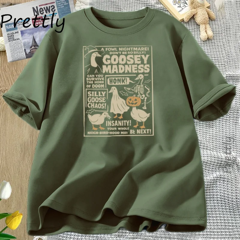 Фото Винтажная футболка Silly Goose на Хэллоуин, повседневная футболка с коротким рукавом Just A Spooky Goose, жуткая футболка на Хэллоуин, осенняя тыква №5