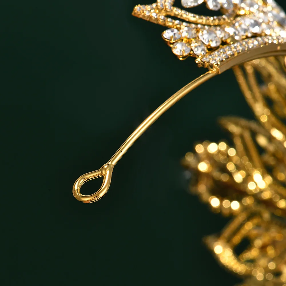 New AAA Zircon Gold CZ Tiara Wedding Crown Headpieces for Bride Luxury Bridal Hair Accessories