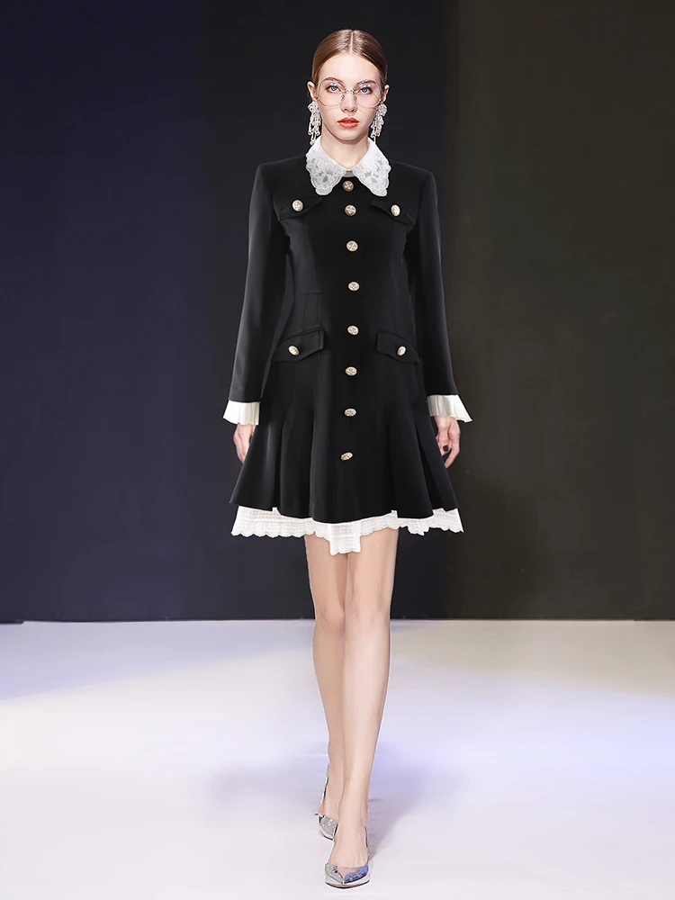 

Однобортное платье DIDABOLE из смешанного хлопка с кружевным воротником, длинным рукавом и водорастворимым кружевом, элегантное новое платье д...