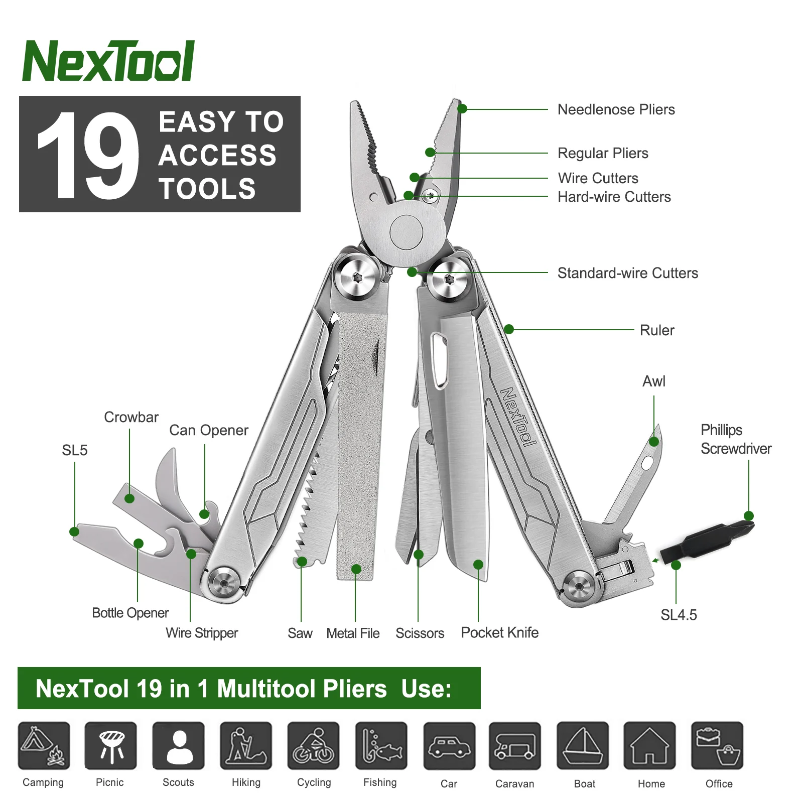 Фото Многофункциональный инструмент NexTool Flagship Captain 19-в-1: плоскогубцы, нож, ножницы, пила, открывалка для бутылок, снаряжение для выживания на природе. №2