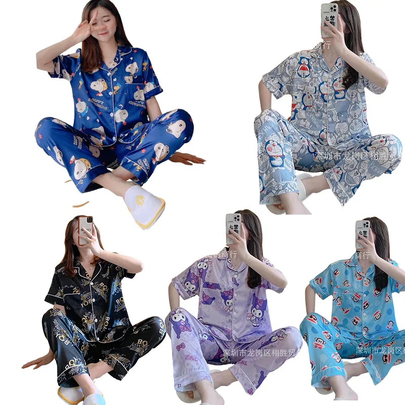 

Sanrios Kawaii Anime kuromi New style summer Two-piece short-sleeved trousers Pajamas homewear gift for Friend Christmas gift