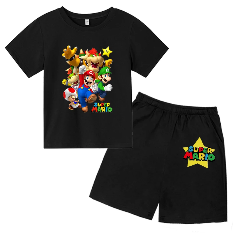 

Summer Children T-Shirts + Shorts Sets Fashion Lovely Boys Girls Pure Cotton Toddler Casual 4T-14T Kids Game Mario Bros Gift