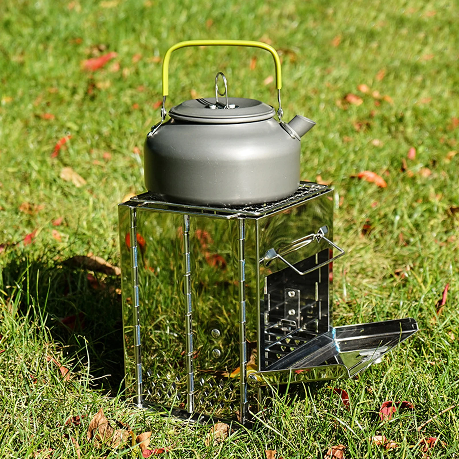 

Portable Folding Camping Wood Stove for Outdoor Cooking Lightweight Stainless Steel Wood Burning Camp Stove with Grill for BBQ