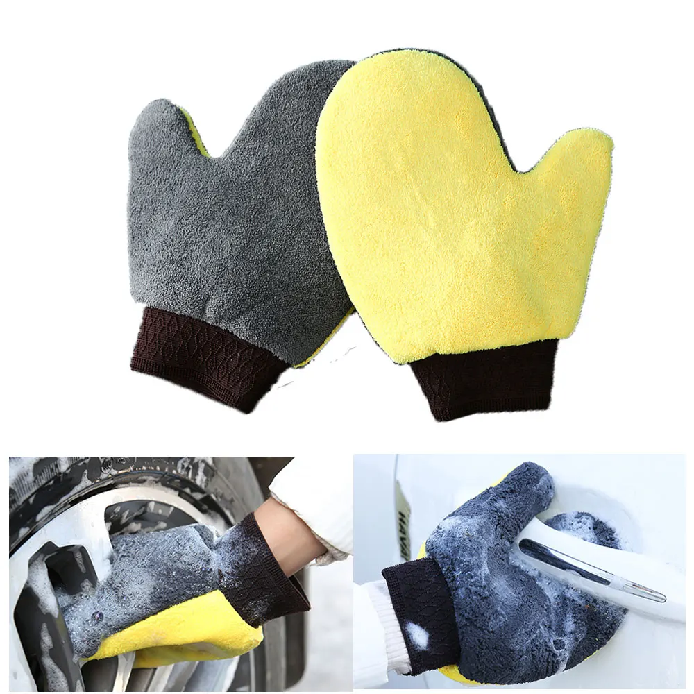 

Car Wash Gloves Microfiber Coral fleece Cleaning Wash Tools Thick Wipe Cloth Auto detailing Double-faced Glove Cleaning Mitt