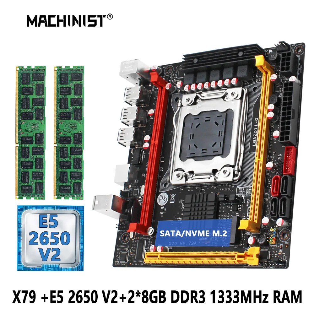 MACHINIST X79 Kit With Motherboard LGA 2011 DDR3 ECC 2*8gb=16gb Ram Memory Xeon E5 2650 V2 CPU procesador NVME/SATA M.2 Mini-ATX