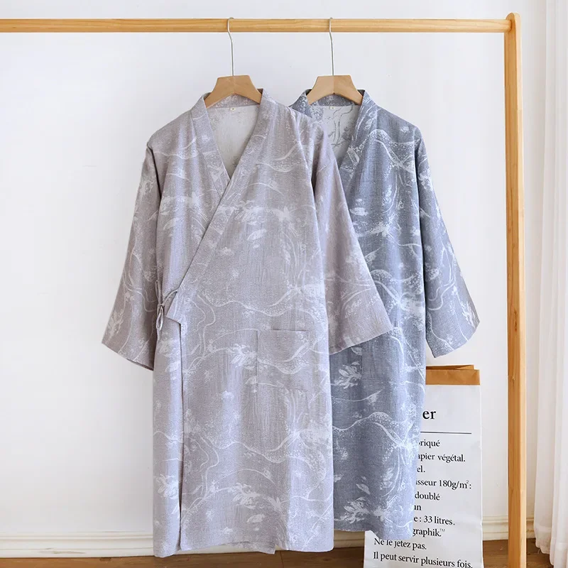 Хлопчатобумажный Тканый Жаккардовый мужской тонкий всесезонный банный халат на