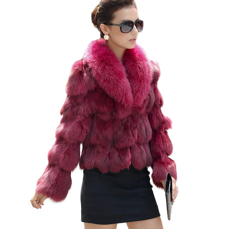 Женская Шуба из натурального меха норки Роскошная Красной лисы спереди наряд