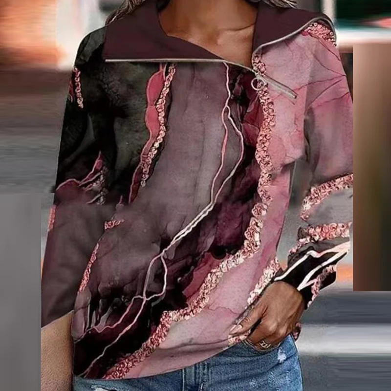 

Harajuku Loose Hoodies Streetwear Casual Vintage Turn Down Collar Zipper Sweatshirts 2022 Women Chic Print Long Sleeve Pullovers