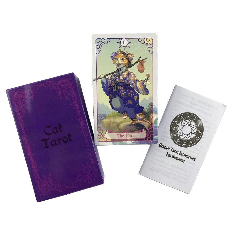 

12x7 Big Size 78 Pcs Cat Tarot Cards Deck With Paper Guidebook English Vision Party Playing Board Games