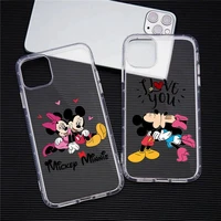 cartoon mickey and minnie mouse kiss phone case for iphone 13 12 11 pro max mini xs 8 7 plus x se 2020 xr transparent soft cover