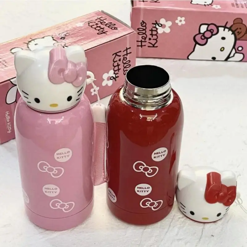 

280Ml Anime Hello Kitty Cute Portable Thermos Cup Kawaii Sanrioes Cartoon Mini Water Bottle Women Coffee Mug Birthday Gift Girl