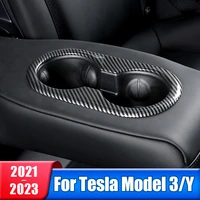 stainless steel car seat back row water cup holder cover frame panel trim sticker for tesla model 3 y 2021 2022 2023 accessories