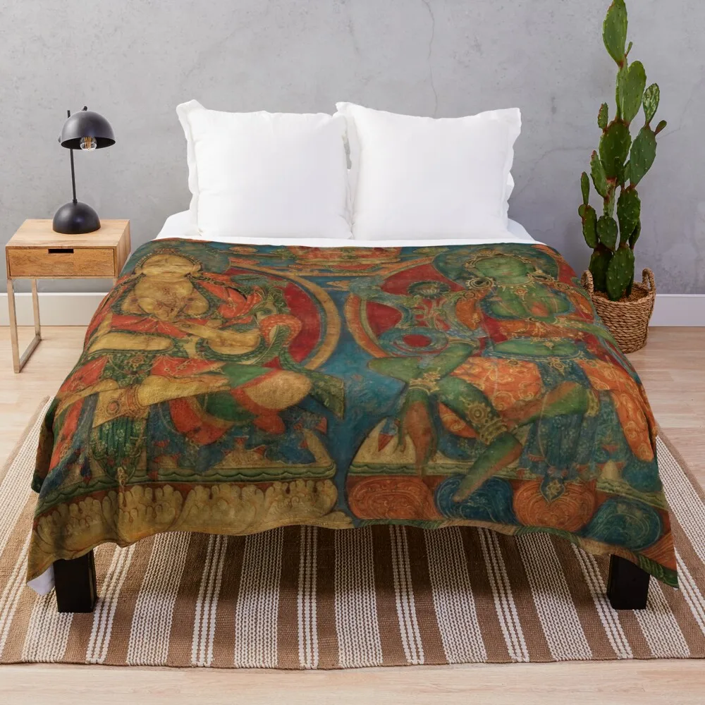 

The White Tara and The Green Tara Throw Blanket warm blanket