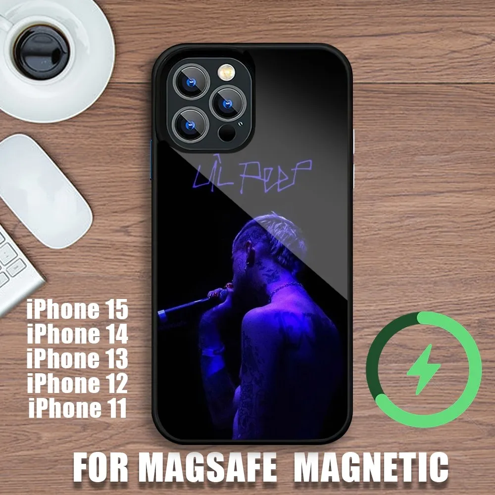 Чехол для телефона Lil Peep Singer iPhone 11 12 13 14 15 Plus Pro Max с зарядкой Magsafe магнитный