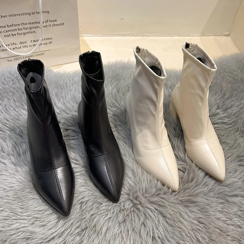 

Женские ботинки на молнии, новинка 2022, пуанты, роскошная дизайнерская зимняя обувь, женская резиновая модная кожаная обувь до щиколотки на к...