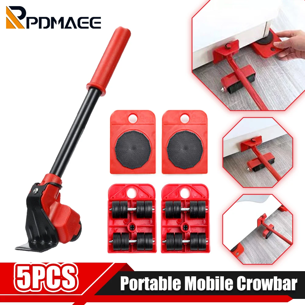 

Heavy Duty Furniture Lifter Transport Tool Furniture Mover Set 4 Move Roller 1 Wheel Bar for Lifting Moving Furniture Helper