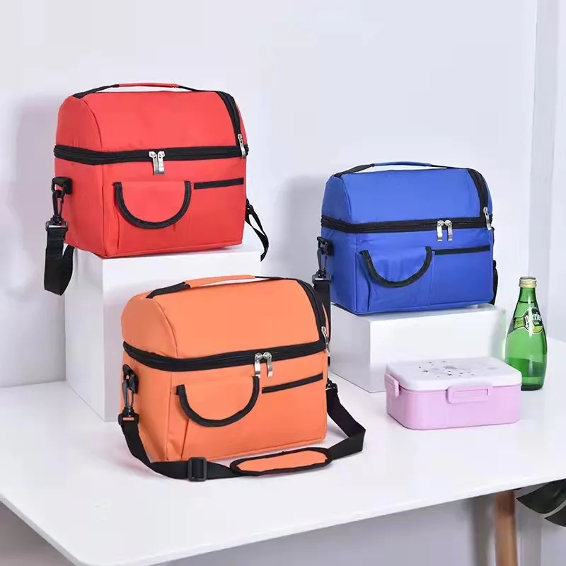 

Picnic style diagonal cross double layer ice pack storage insulation bag lunch bag portable insulation bag