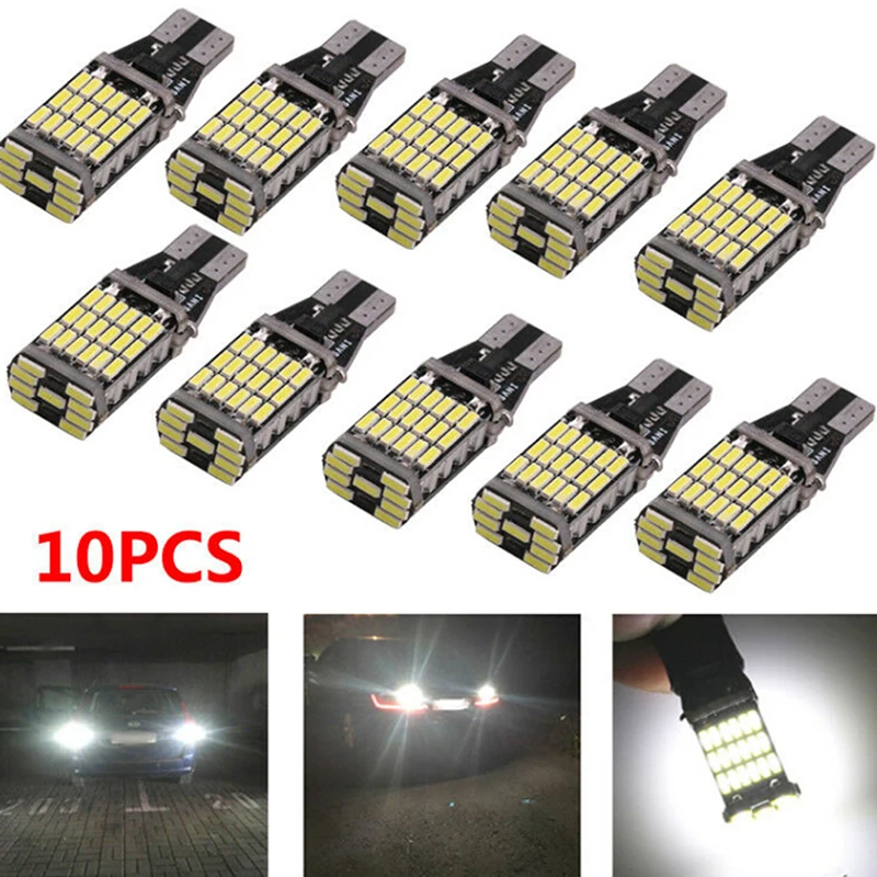 

10Pcs White 45 SMD 4014 T15 W16W LED Car Reverse Back Light Bulb 6000K