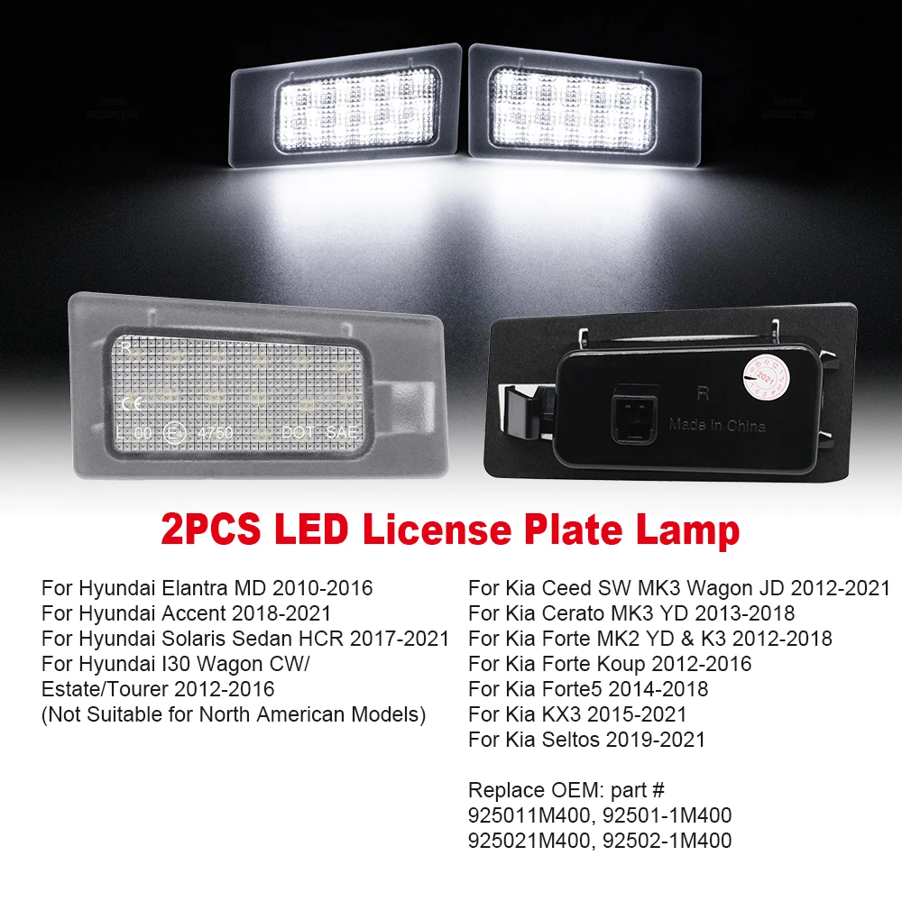 2 шт. для Hyundai Elantra MD Accent Solaris светодиодный светильник номерного знака номерного знака для Hyundai I30 Wagon Kia Ceed MK3 Cerato 3 Forte