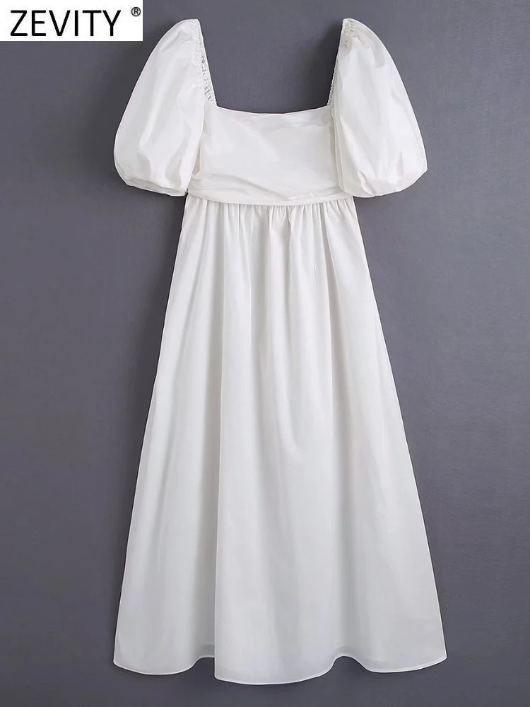 

Женское модное Плиссированное Платье-миди ZEVITY из поплина с квадратным воротником, офисное шикарное приталенное платье на молнии сзади, пла...