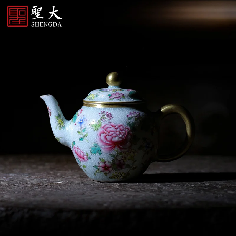 

Shengda керамический чайник кунг-фу, эмалированный цвет, ворс, белая кудрявая трава, цветок, окрашенный Золотой чайник, Цзиндэчжэнь, ручной набо...