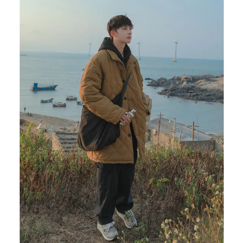 Winter Thickened Long Coat Men Warm Fashion Casual Plaid Coat Men Korean Loose Oversize Trench Coat Mens Thick Jacket Overcoat