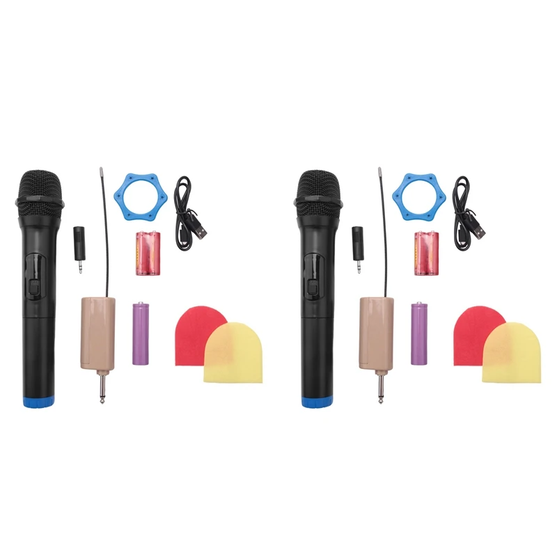 

2X Wireless Microphone Handheld Microphone With Bluetooth Receiver 200 Inches For Hosting Meeting Karaoke
