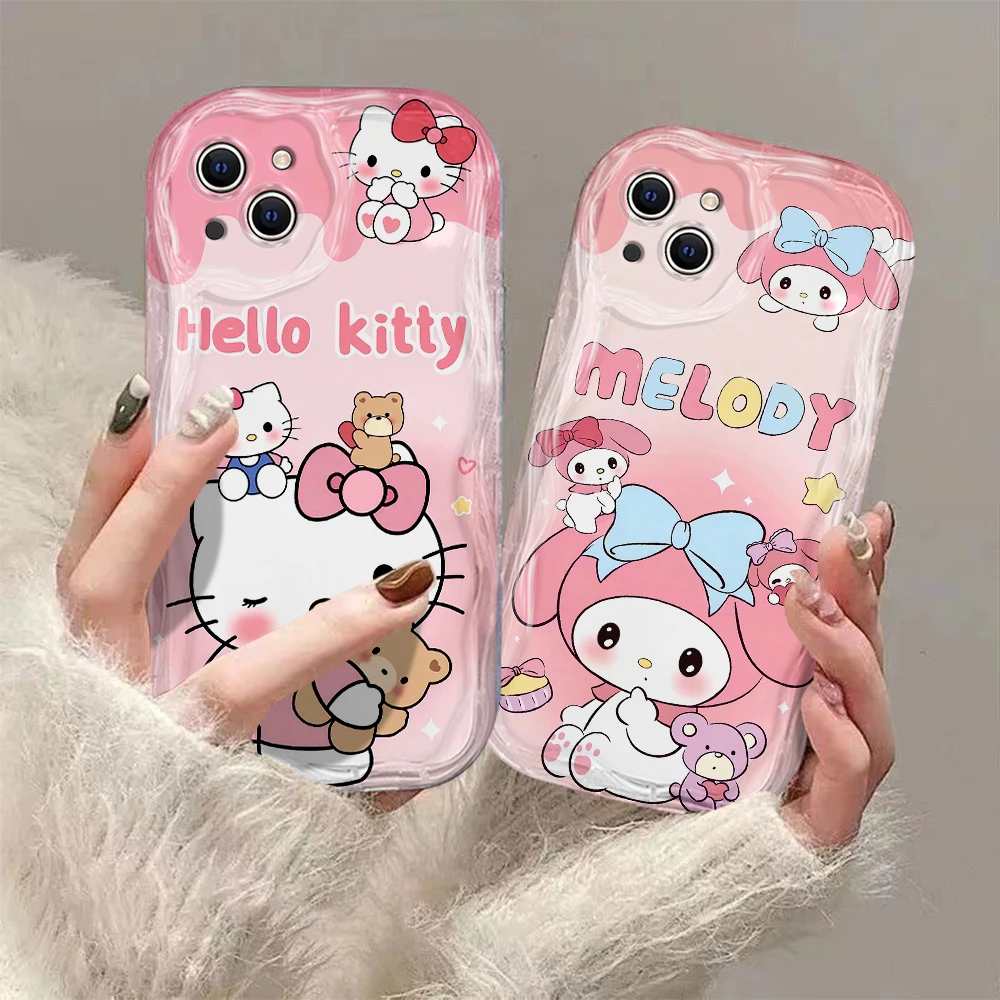 Милый розовый чехол Hello Kitty Мелодия Медведь 3D волна для iPhone 15 14 13 12 11 Pro Max Mini X XR XSMAX 8 7
