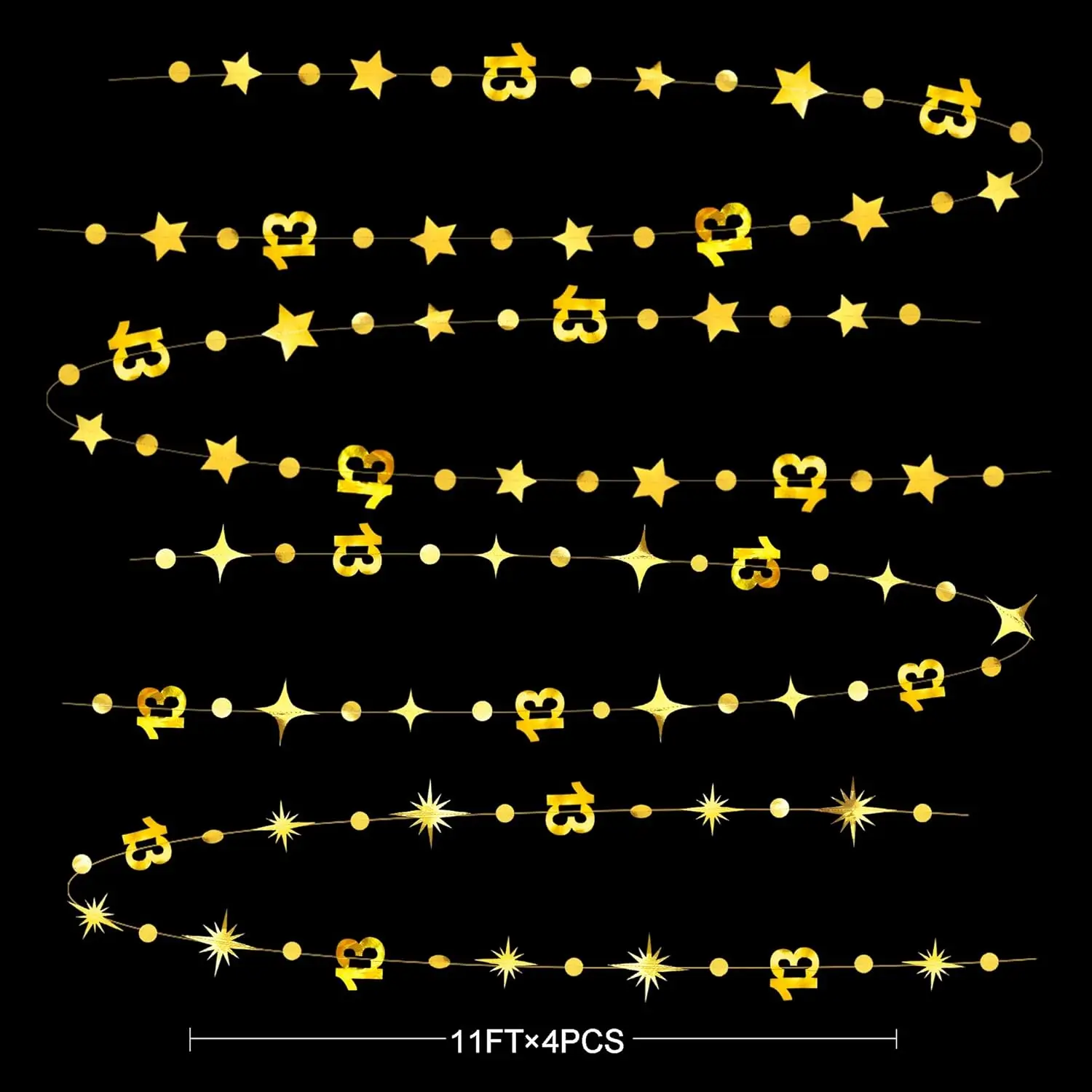 4 шт. золотые украшения на 13-й день рождения 13 кругов мерцающая звезда гирлянда