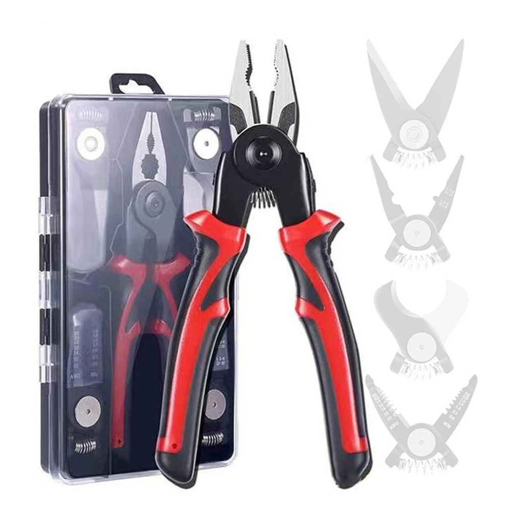 

5in1 Multifunctional Interchangeable Heads Pliers Set Steel Wire Pliers Vise Stripping Pliers Set Multi-purpose Electronic Tools
