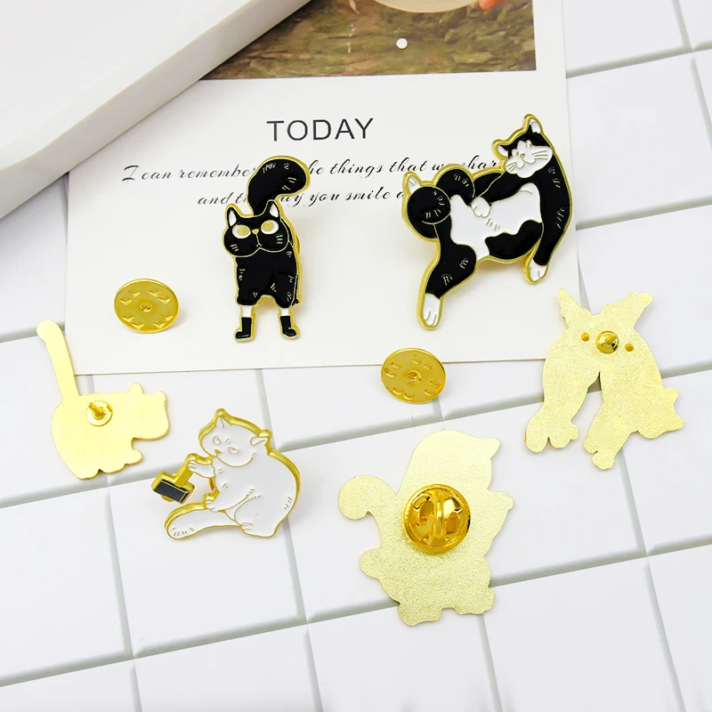 Эмалированные булавки с белым котом Sad Angry Angel Puss in Boots забавные броши значки