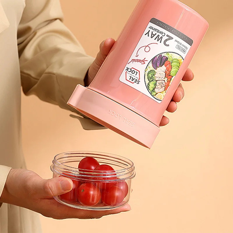 1 Шт. Двойная Ложка С Крышкой Салатница Чашка Для Завтрака Фруктовая Овсянка