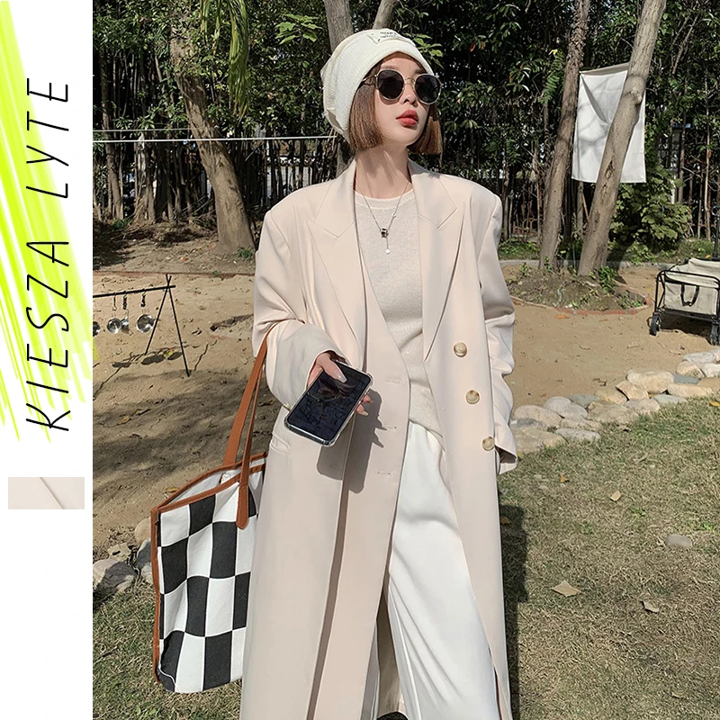 

Elegant Off White Woolen Coats Office Lady 2023 Winter Long Overcoats Double Breasted Outerwears