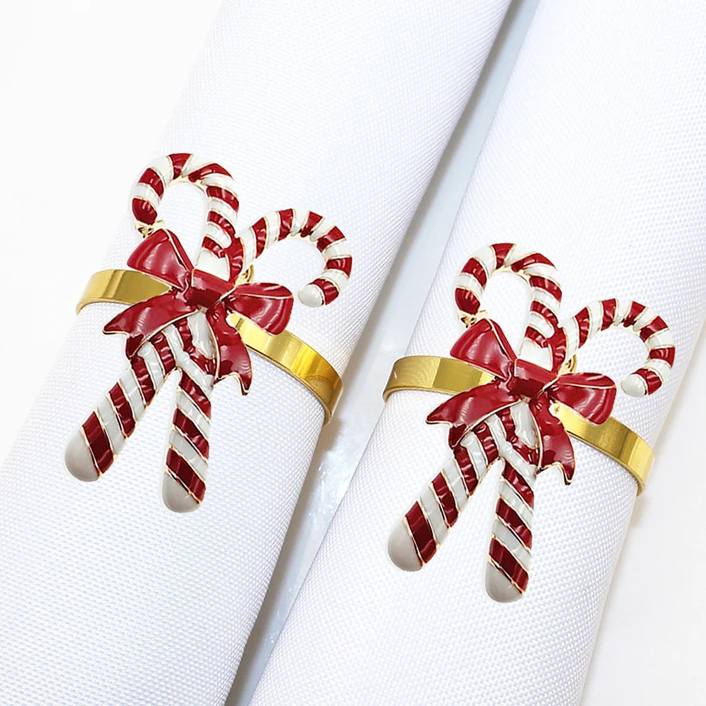 

Christmas Napkin Rings Candy Cane Napkin Holders Bow 4Pcs Metal Serviette Buckle Christmas Holiday Party Dinner Table Setting