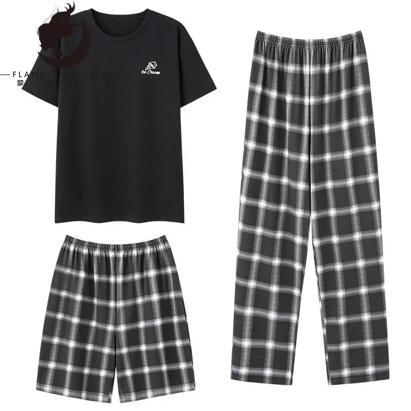 Flame Of Dream Modal Pajamas Men's Three Piece Set Summer Short Sleeve Shorts Thin Youth Plus Size Pants Home Suit 221409