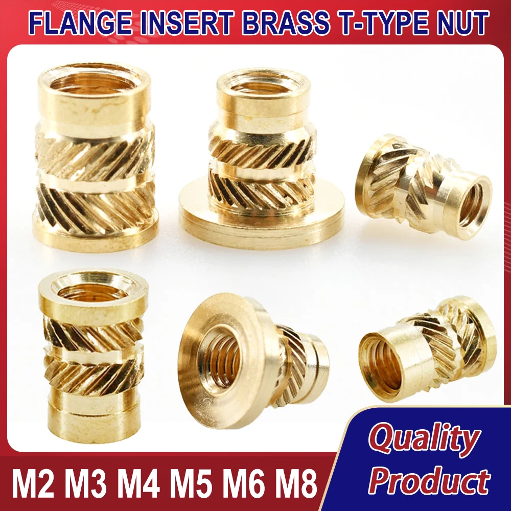 

M2 M3 M4 M5 M6 M8 Flange Nut Brass Knurled Hot Melting Insert Thread Heating Molding Injection Embedment T-type Nuts Electrical