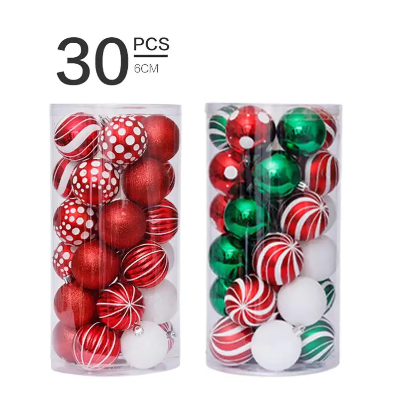 

30Pcs 6cm Christmas Tree Decor Balls Christmas Tree Pendant Glitter Red Green Plating Hanging Pendants Ball Home Ornament