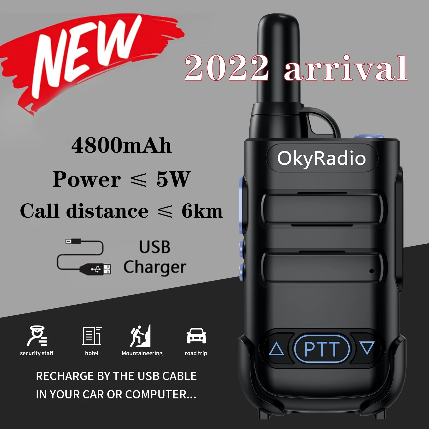 

2022 New Waterproof Walkie-talkie 4800mAh Large-capacity Battery Walkie-talkie 16 Channels Ultra Long Distance Use