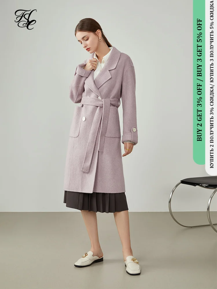 

Необычное мягкое Элегантное Длинное двустороннее шерстяное пальто FSLE, женские прямые шерстяные куртки средней длины с воротником-костюмом