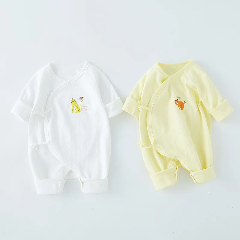 

Newborn Baby Onesie Lace-Up Wrapped Hands And Feet Spring And Fall Cotton Clothing Baby 0-3 Preemie Crawling Clothes