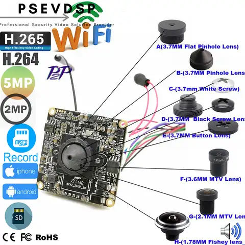 Мини Wi-Fi 2 МП 1080P 5 Мп HD P2P размер 38*38 мм аудио Беспроводная IP-камера модуль слот для SD-карты для домашней системы видеонаблюдения камера