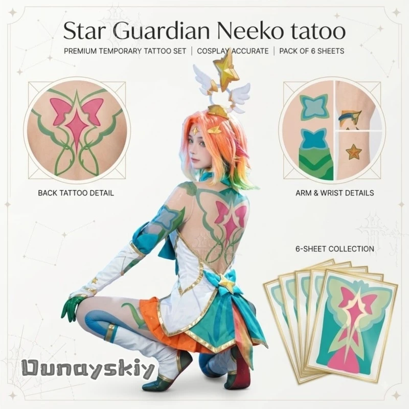 Одноразовые временные татуировки Star Guardian Neeko, декоративные наклейки для спины и рук, реквизит для косплея и тематических вечеринок в стиле аниме и игр. (art.: 3920dd1ae54dc) - 3920dd1ae54dc