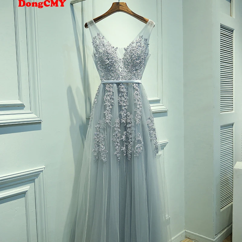 

New Long Lace Beading V-Neck Prom Dress DongCMY Robe De Soiree Tulle Plus Size With Appliques Vestido De Festa