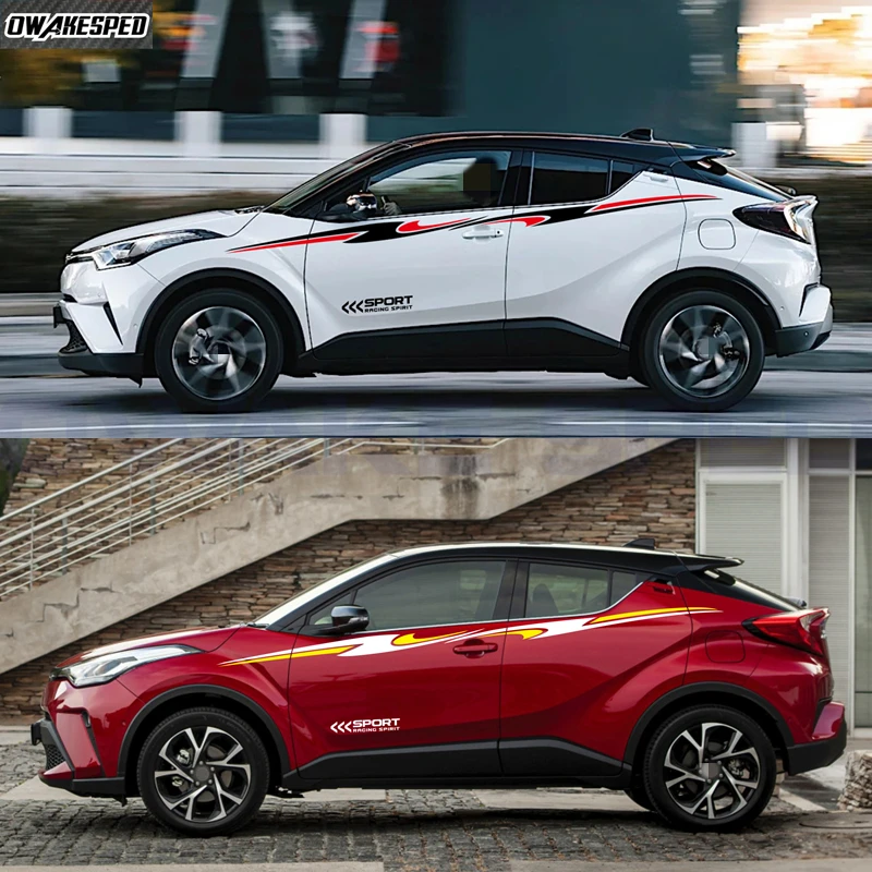 

4pcs Car Door Side Decor Sticker For-Toyota C-HR Auto Body Waistlines Sport Stripe Racing Accessories Customized DIY Vinyl Decal