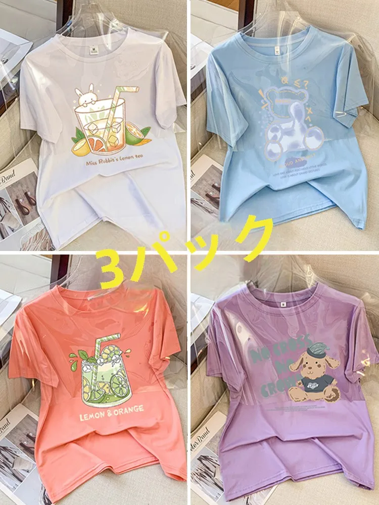 2024 New Loose Short sleeve T-shirt Women Design Sense Top Clothes Summer Versatile Chic round Neck High T