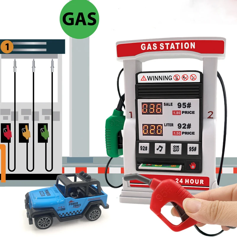

Kids Gas Pump Toy For Boys Girls Alloy Simulation Gas Station Taxi Car Model For Children Educational Toys With Sound Light
