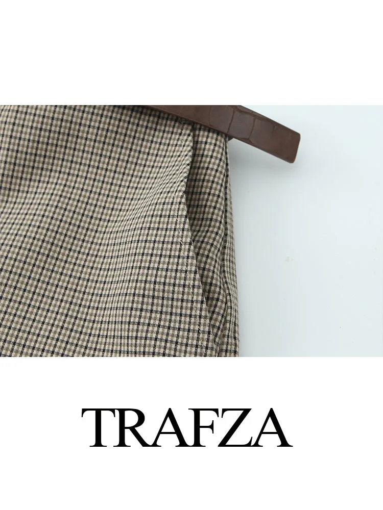 Брюки женские клетчатые с высокой талией на пуговицах молнии